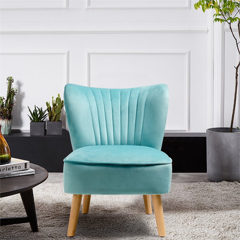Pemberly Row Contemporary Rubber Wood & Velvet Armless Leisure Chair in Green