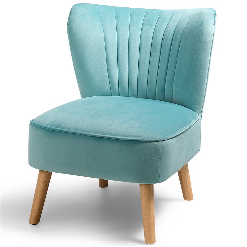 Pemberly Row Contemporary Rubber Wood & Velvet Armless Leisure Chair in Green