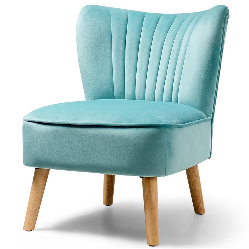 Pemberly Row Contemporary Rubber Wood & Velvet Armless Leisure Chair in Green