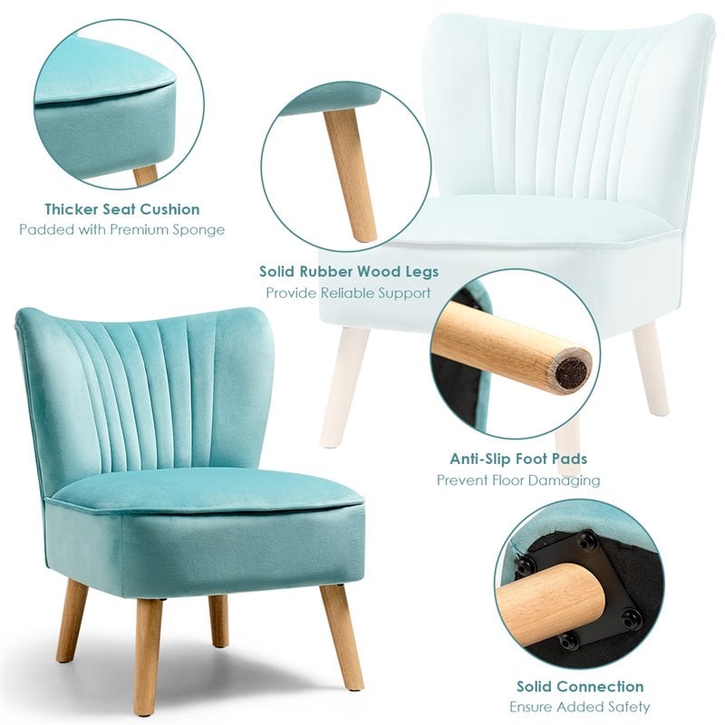 Pemberly Row Contemporary Rubber Wood & Velvet Armless Leisure Chair in Green