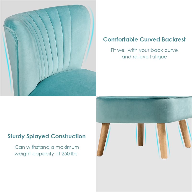 Pemberly Row Contemporary Rubber Wood & Velvet Armless Leisure Chair in Green