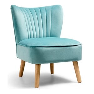 Pemberly Row Contemporary Rubber Wood & Velvet Armless Leisure Chair in Green