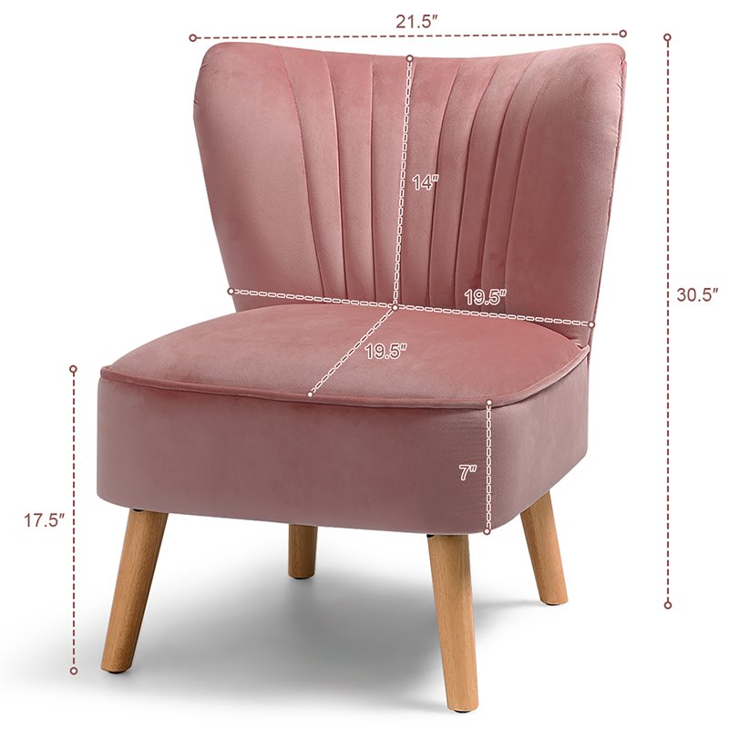 Pemberly Row Contemporary Rubber Wood & Velvet Armless Leisure Chair in Pink
