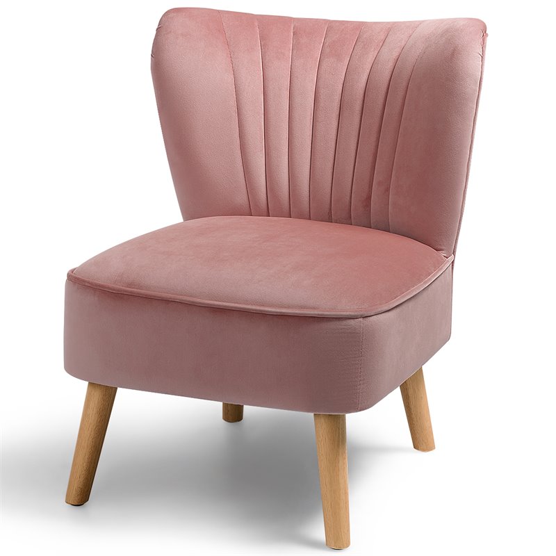 Pemberly Row Contemporary Rubber Wood & Velvet Armless Leisure Chair in Pink