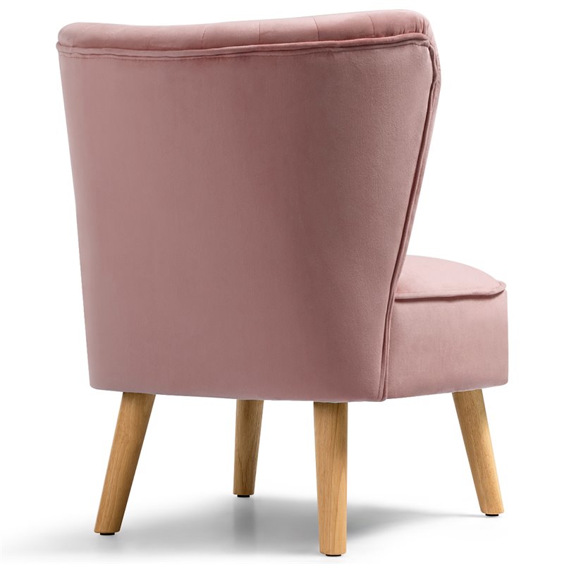 Pemberly Row Contemporary Rubber Wood & Velvet Armless Leisure Chair in Pink