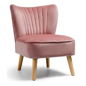 Pemberly Row Contemporary Rubber Wood & Velvet Armless Leisure Chair in Pink