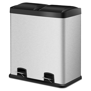 Pemberly Row 16-gallon Stainless Steel Dual Step Trash Can in Silver