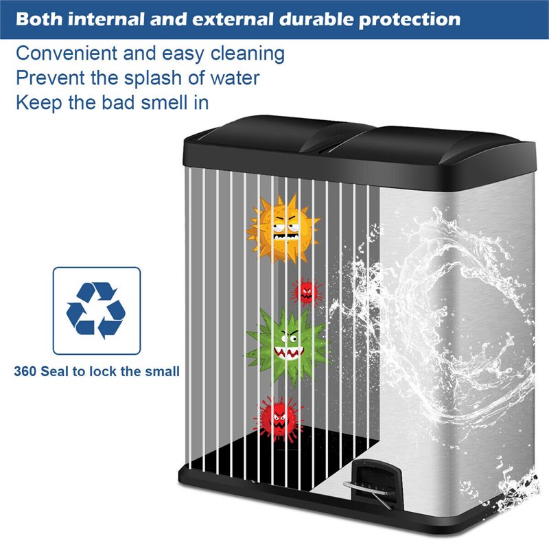 Pemberly Row 16-gallon Stainless Steel Dual Step Trash Can in Silver