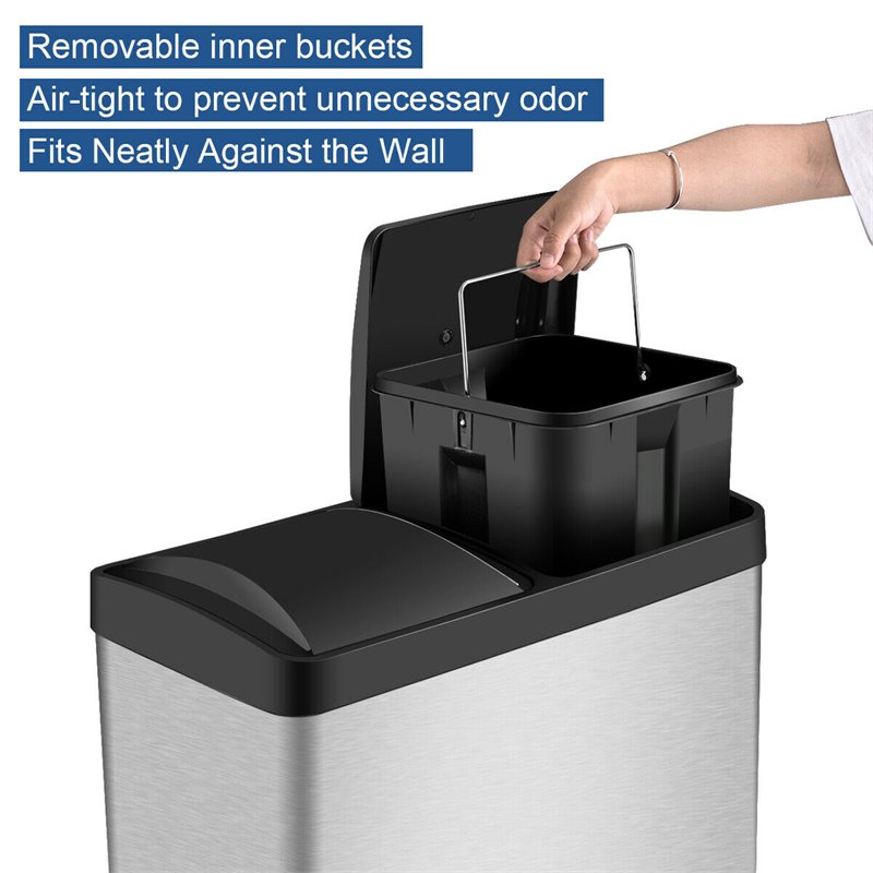 Pemberly Row 16-gallon Stainless Steel Dual Step Trash Can in Silver