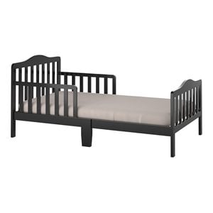 Pemberly Row Solid Rubber and Poplar Wood Toddler Bed with Guardrails in Black