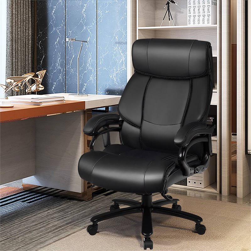 Pemberly Row Faux Leather Big & Tall 400lb Massage Office Chair in Black