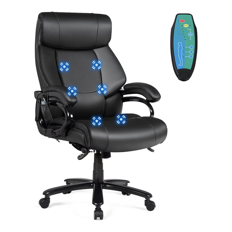 Pemberly Row Faux Leather Big & Tall 400lb Massage Office Chair in Black