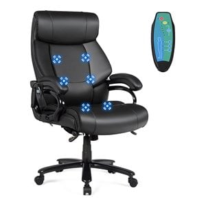 Pemberly Row Faux Leather Big & Tall 400lb Massage Office Chair in Black