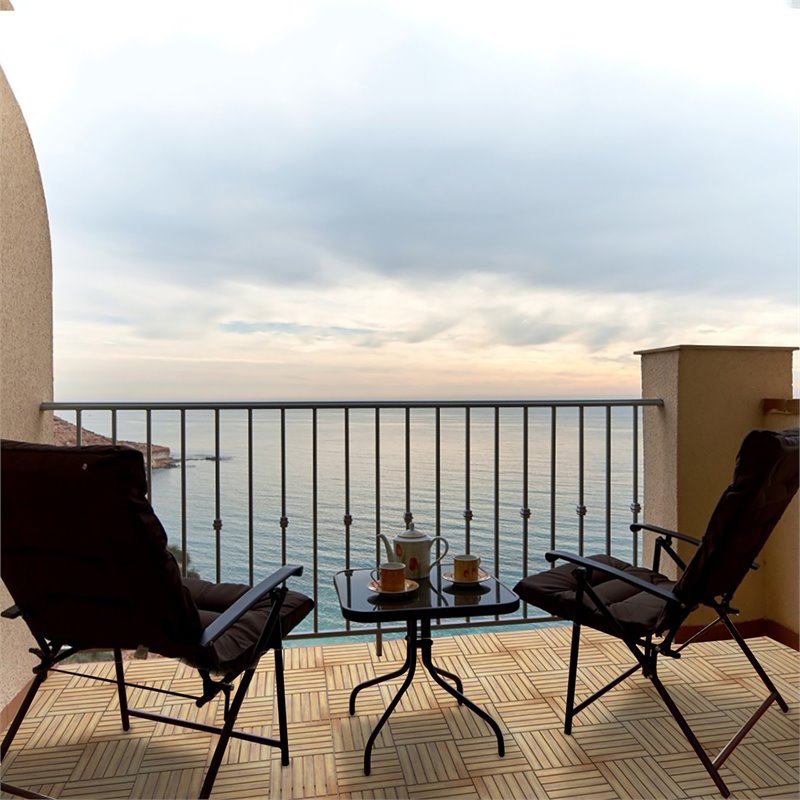 Pemberly Row 12x12'' 10-Pc Stripe Pattern Acacia Wood Patio Deck Tiles in Brown