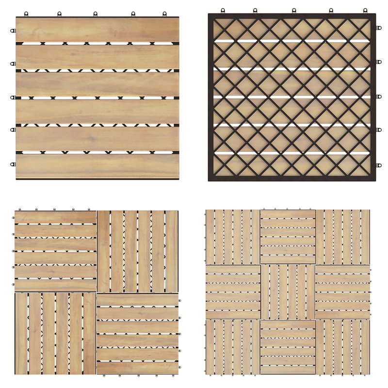 Pemberly Row 12x12'' 10-Pc Stripe Pattern Acacia Wood Patio Deck Tiles in Brown