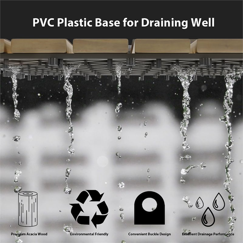 Pemberly Row 12x12'' 10-Pc Stripe Pattern Acacia Wood Patio Deck Tiles in Brown