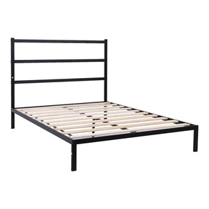 Pemberly Row Heavy Duty Metal Full Bed Platform Frame with Headboard in Black