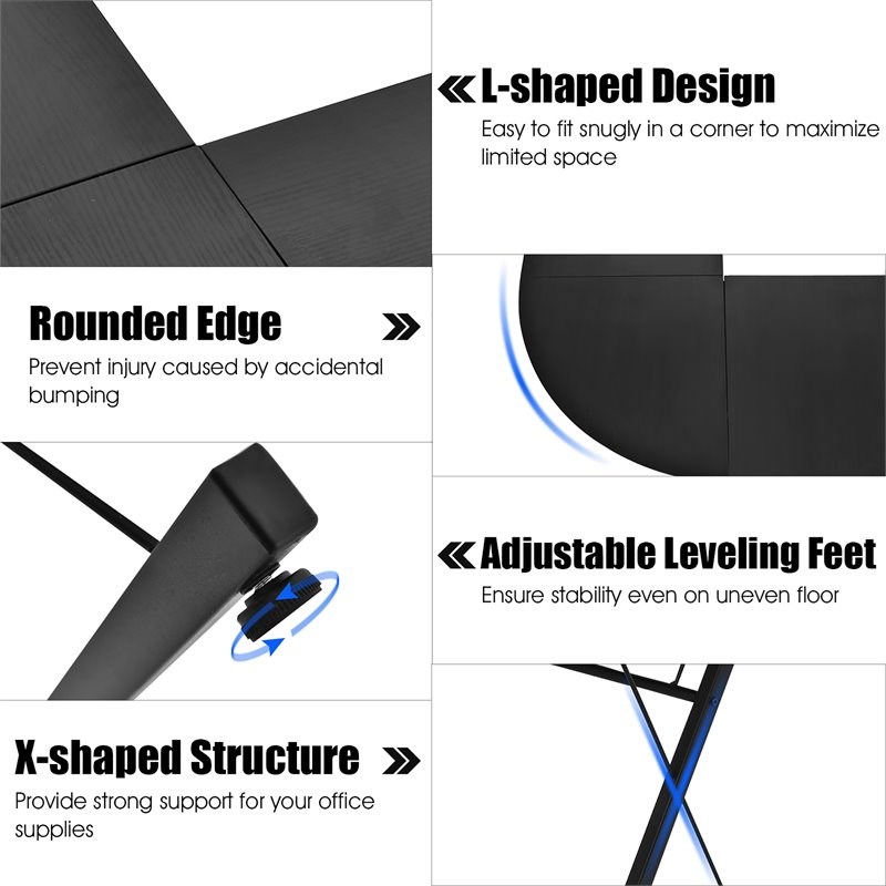 Pemberly Row 59'' L-Shaped Contemporary MDF and Iron Computer Desk in Black