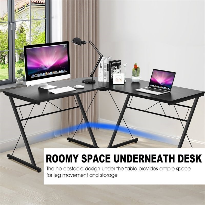 Pemberly Row 59'' L-Shaped Contemporary MDF and Iron Computer Desk in Black
