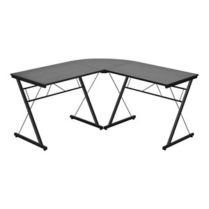 Pemberly Row 59'' L-Shaped Contemporary MDF and Iron Computer Desk in Black