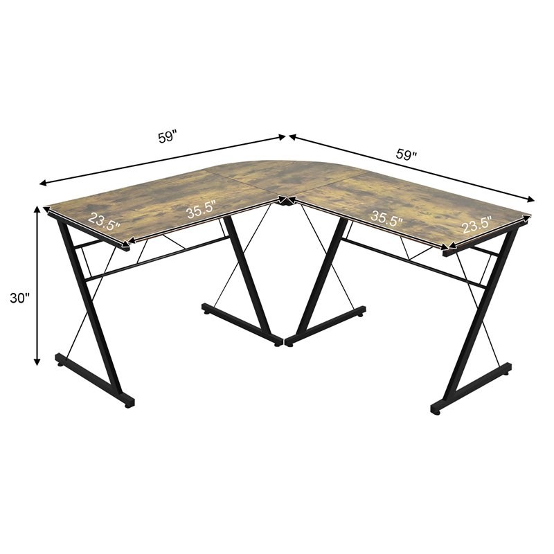 Pemberly Row 59'' L-Shaped Contemporary MDF and Iron Computer Desk in Brown
