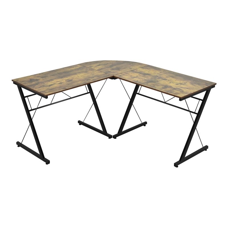 Pemberly Row 59'' L-Shaped Contemporary MDF and Iron Computer Desk in Brown