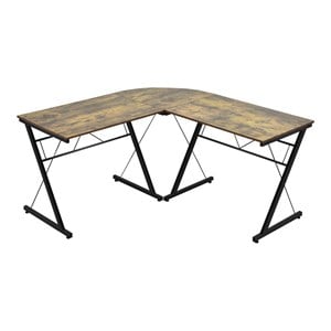 Pemberly Row 59'' L-Shaped Contemporary MDF and Iron Computer Desk in Brown