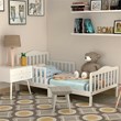 Pemberly Row Solid Rubber and Poplar Wood Toddler Bed with Guardrails in White