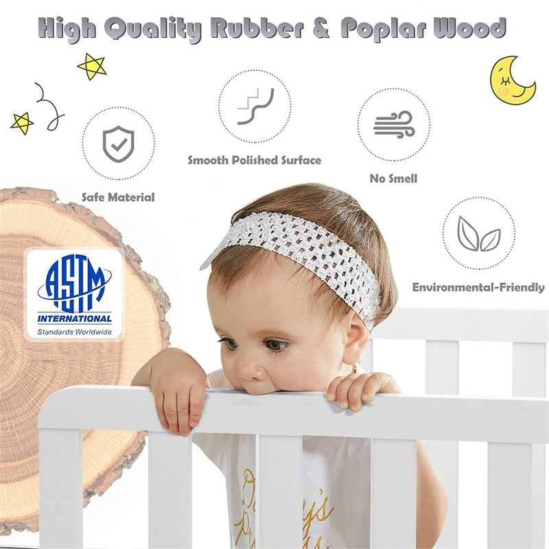 Pemberly Row Solid Rubber and Poplar Wood Toddler Bed with Guardrails in White