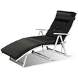 Pemberly Row Fabric Outdoor Folding Chaise Lounge Chair with Cushion in Black