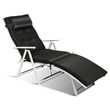 Pemberly Row Fabric Outdoor Folding Chaise Lounge Chair with Cushion in Black