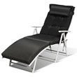 Pemberly Row Fabric Outdoor Folding Chaise Lounge Chair with Cushion in Black