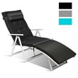 Pemberly Row Fabric Outdoor Folding Chaise Lounge Chair with Cushion in Black