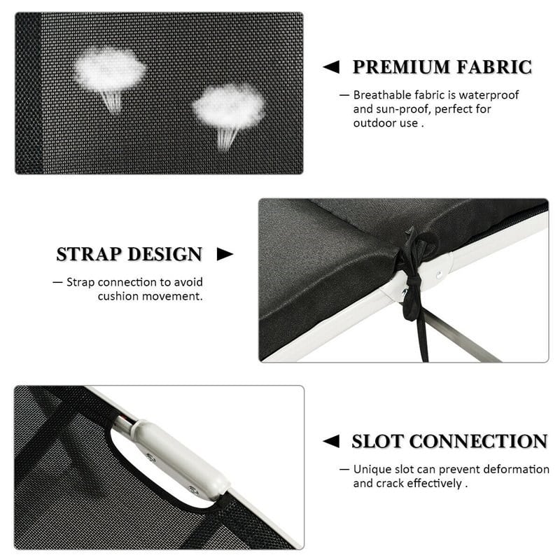 Pemberly Row Fabric Outdoor Folding Chaise Lounge Chair with Cushion in Black