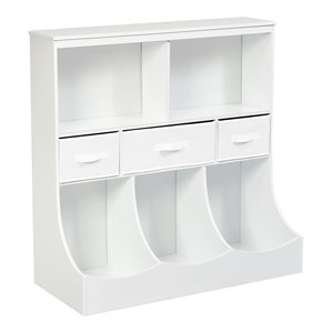 Pemberly Row Wood Freestanding Combo Shelf Cubby Bin with 3 Baskets in White