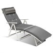 Pemberly Row Fabric Outdoor Folding Chaise Lounge Chair with Cushion in Gray
