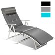 Pemberly Row Fabric Outdoor Folding Chaise Lounge Chair with Cushion in Gray