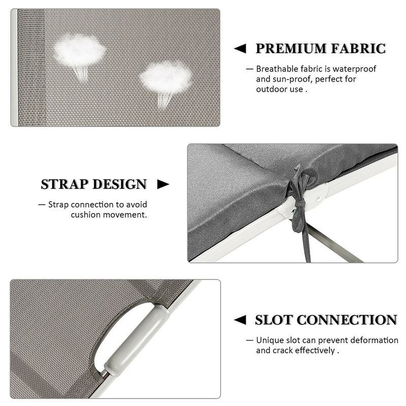 Pemberly Row Fabric Outdoor Folding Chaise Lounge Chair with Cushion in Gray