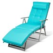 Pemberly Row Fabric Outdoor Folding Chaise Lounge Chair w/ Cushion in Turquoise