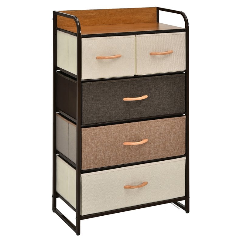 Pemberly Row 5-Drawer/4-Tier Dresser Storage Organizer Tower w/ Wood Top - Cream