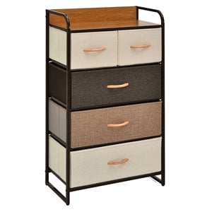 Pemberly Row 5-Drawer/4-Tier Dresser Storage Organizer Tower w/ Wood Top - Cream
