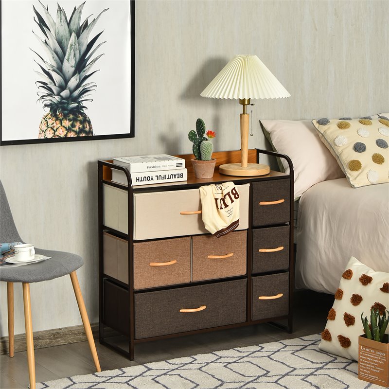 Pemberly Row 7-Drawer/3-Tier Dresser Storage Organizer Tower w/ Wood Top - Cream