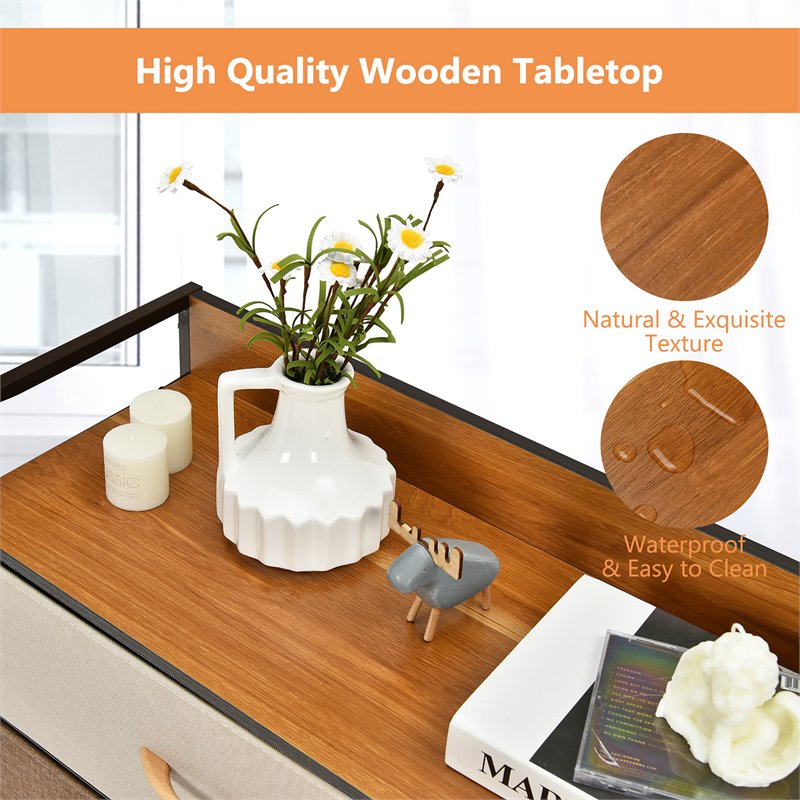 Pemberly Row 7-Drawer/3-Tier Dresser Storage Organizer Tower w/ Wood Top - Cream