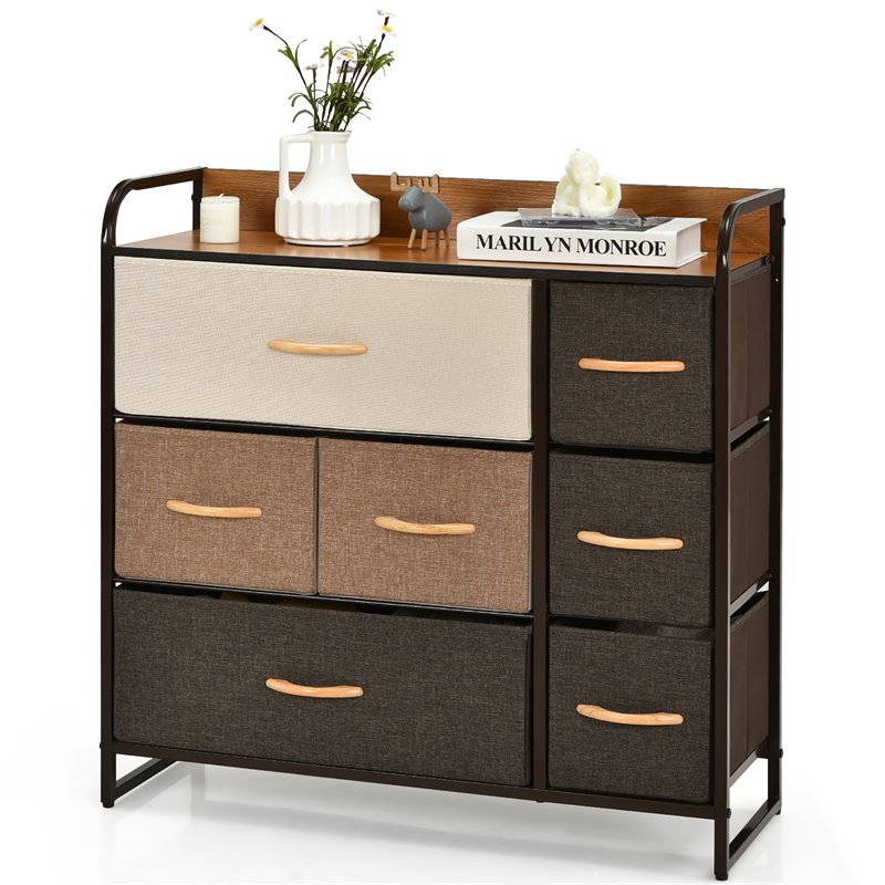 Pemberly Row 7-Drawer/3-Tier Dresser Storage Organizer Tower w/ Wood Top - Cream