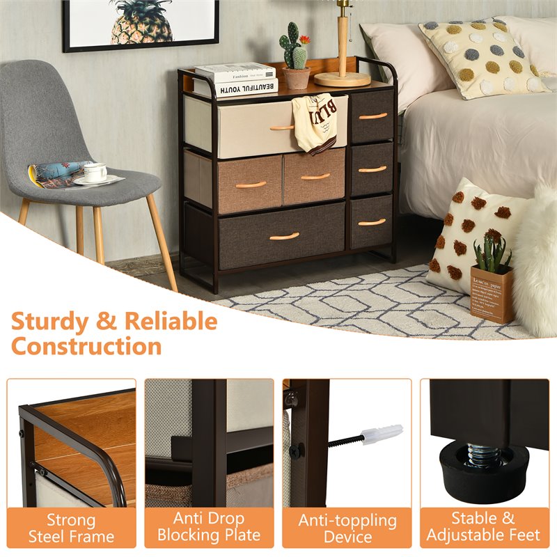 Pemberly Row 7-Drawer/3-Tier Dresser Storage Organizer Tower w/ Wood Top - Cream