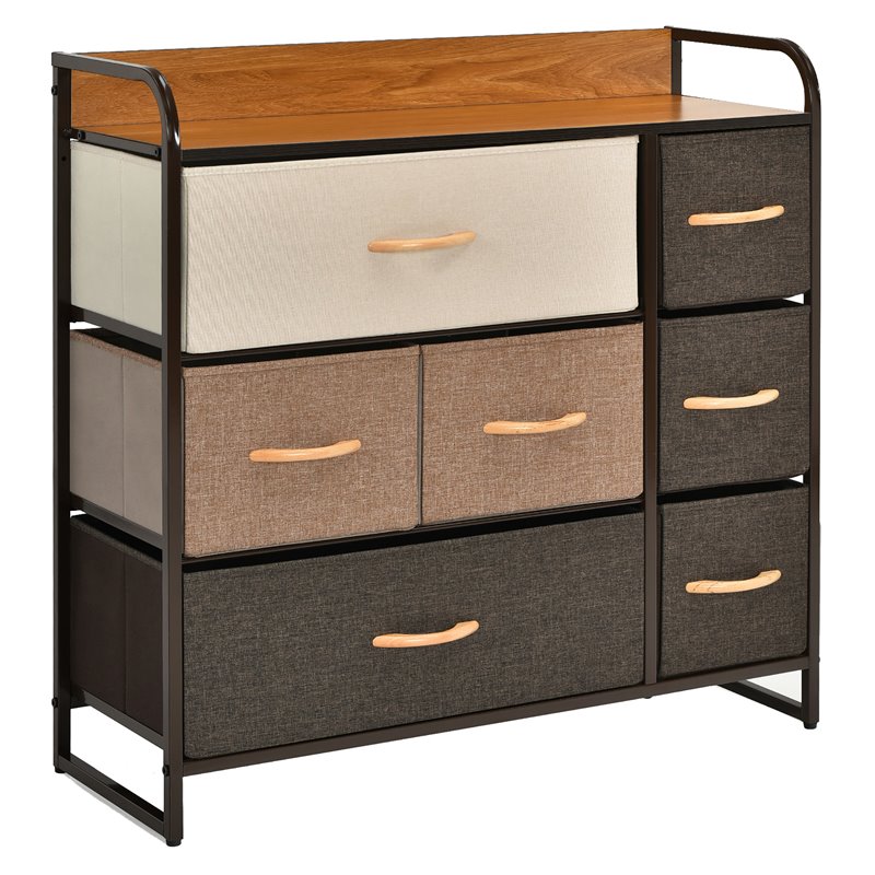 Pemberly Row 7-Drawer/3-Tier Dresser Storage Organizer Tower w/ Wood Top - Cream
