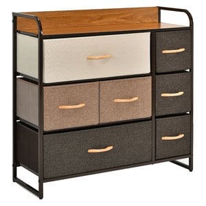 Pemberly Row 7-Drawer/3-Tier Dresser Storage Organizer Tower w/ Wood Top - Cream