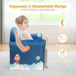 Pemberly Row Contemporary Eucalyptus and Velvet Astronaut Kids Sofa in Blue