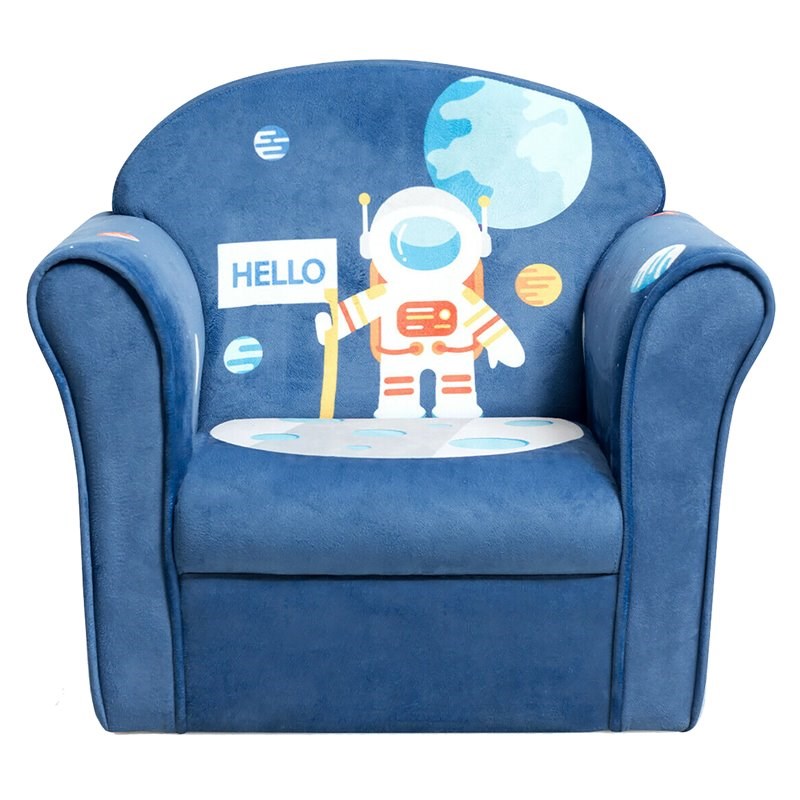 Pemberly Row Contemporary Eucalyptus and Velvet Astronaut Kids Sofa in Blue