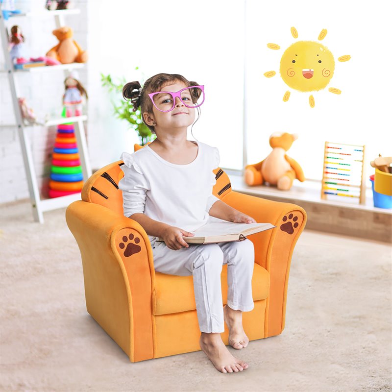 Pemberly Row Contemporary Eucalyptus and Velvet Lion Kids Sofa in Orange